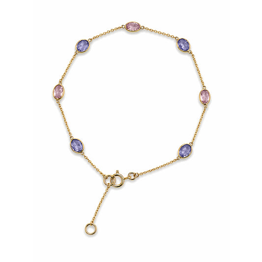 18k Tanzanite Pink Tourmaline Oval Bezel Bracelet