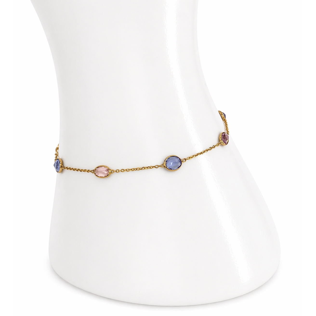 18k Tanzanite Pink Tourmaline Oval Bezel Bracelet