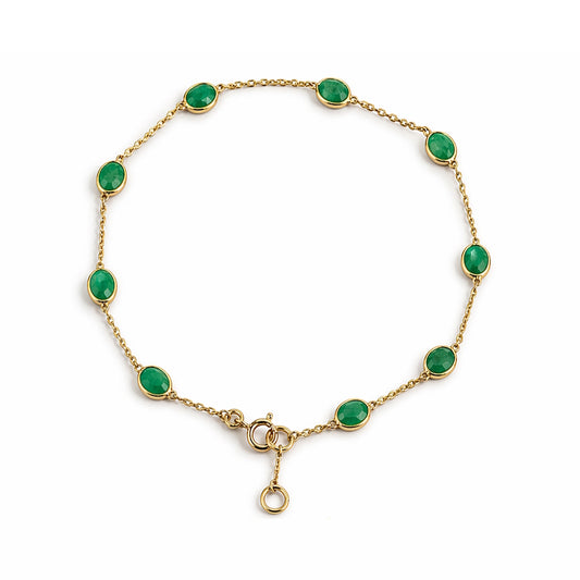 18k Emerald Oval Stones Bezel Bracelet