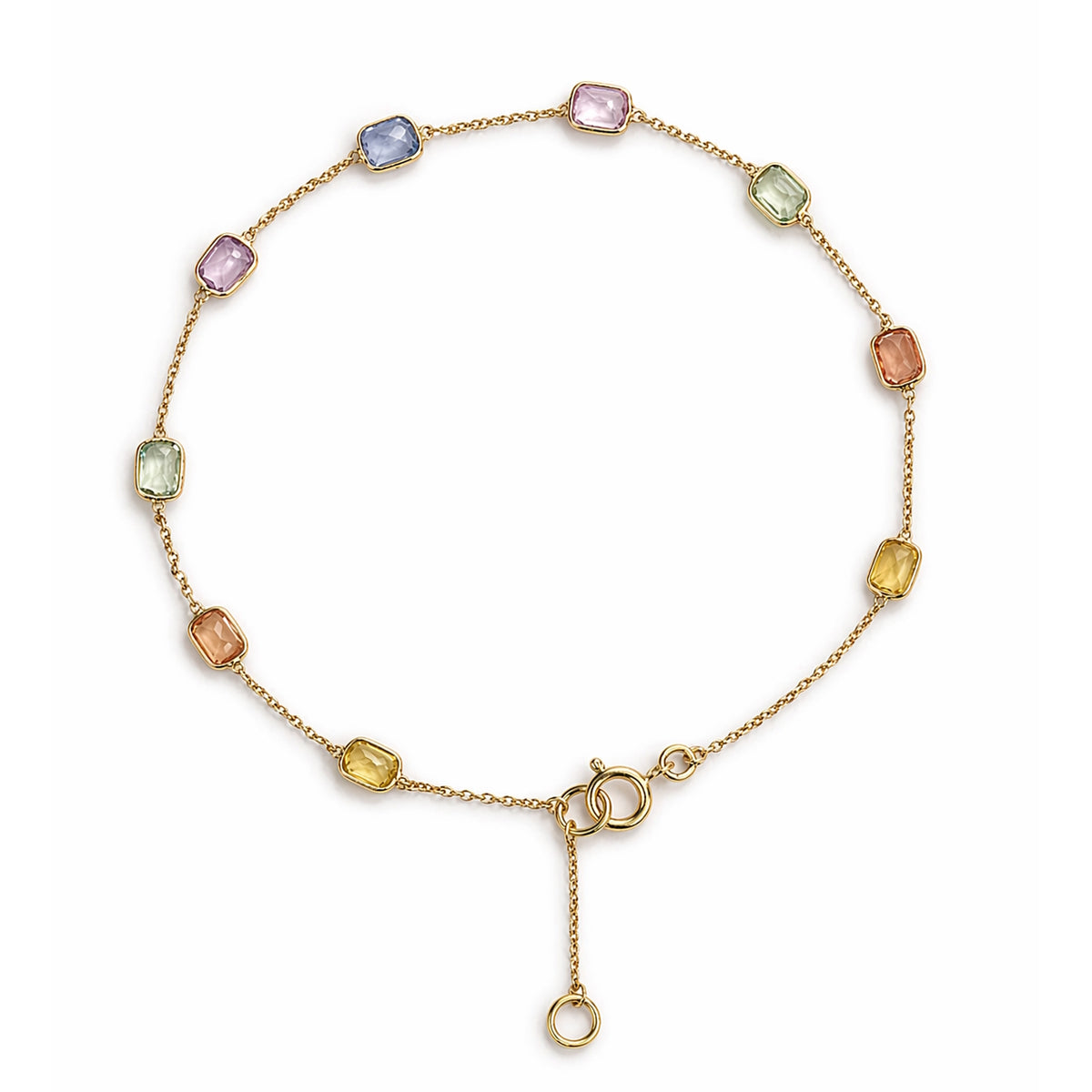 18k Multi Sapphire Square Stones Bezel Bracelet