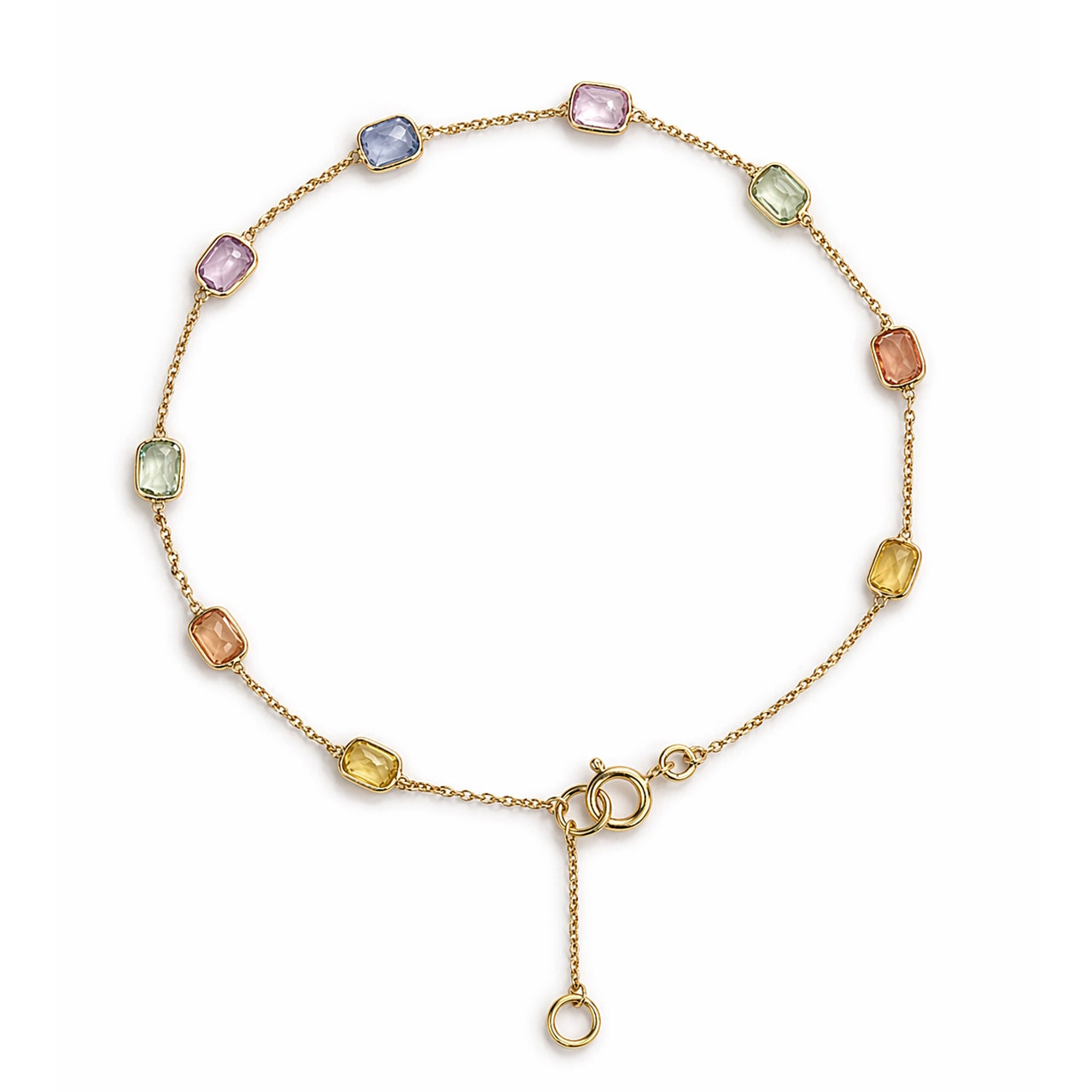 18k Multi Sapphire Square Stones Bezel Bracelet