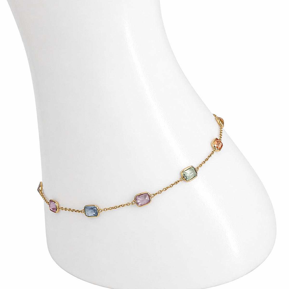18k Multi Sapphire Square Stones Bezel Bracelet