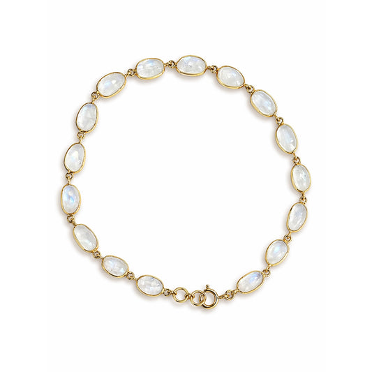 18k Rainbow Moonstone Oval Bezel Bracelet