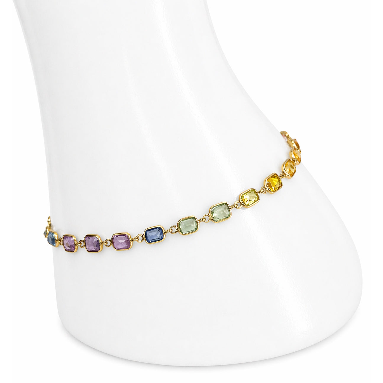 18k Multi Sapphire Rectangle Stones Bezel Bracelet