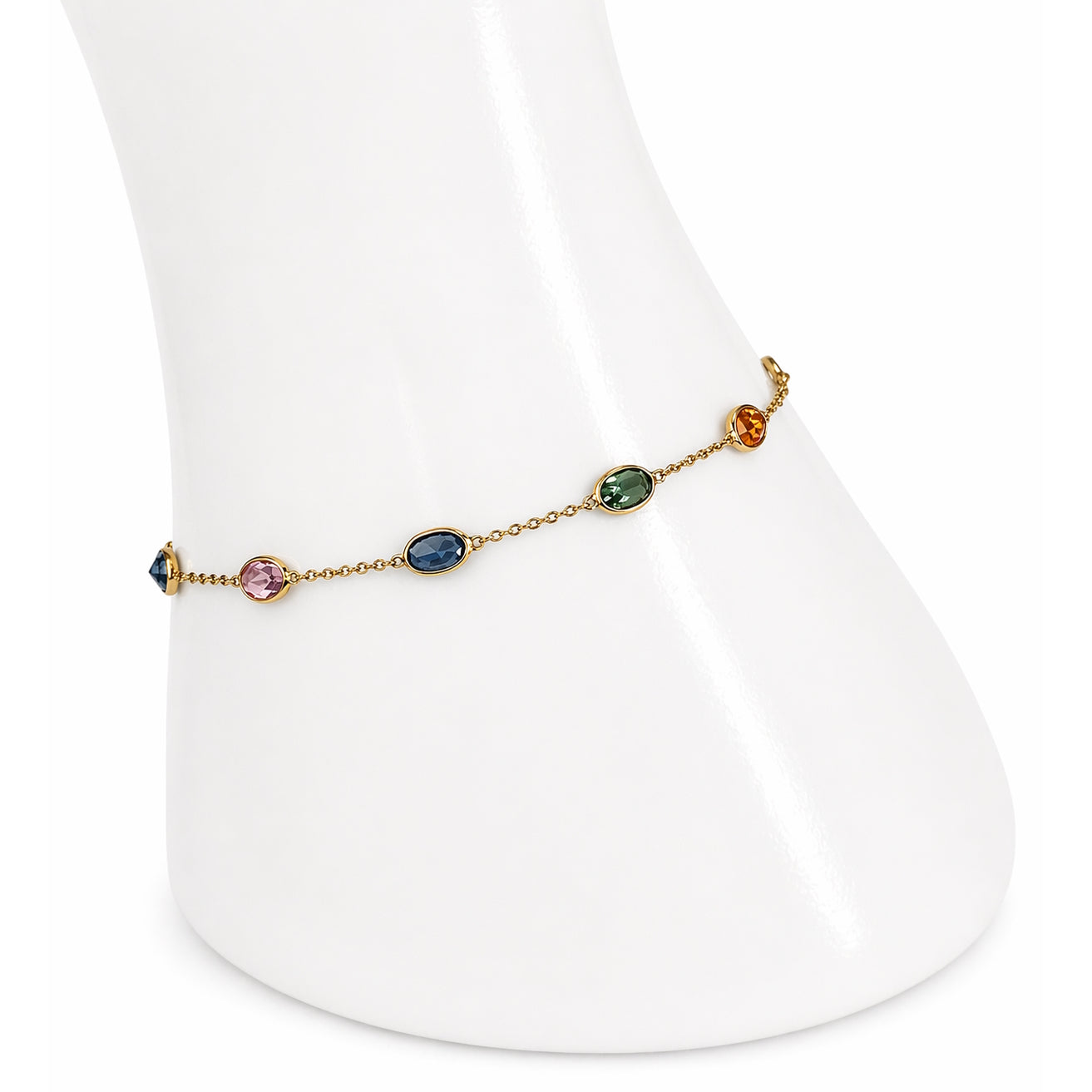 18k Multi Sapphire Round Bezel Stones Bracelet