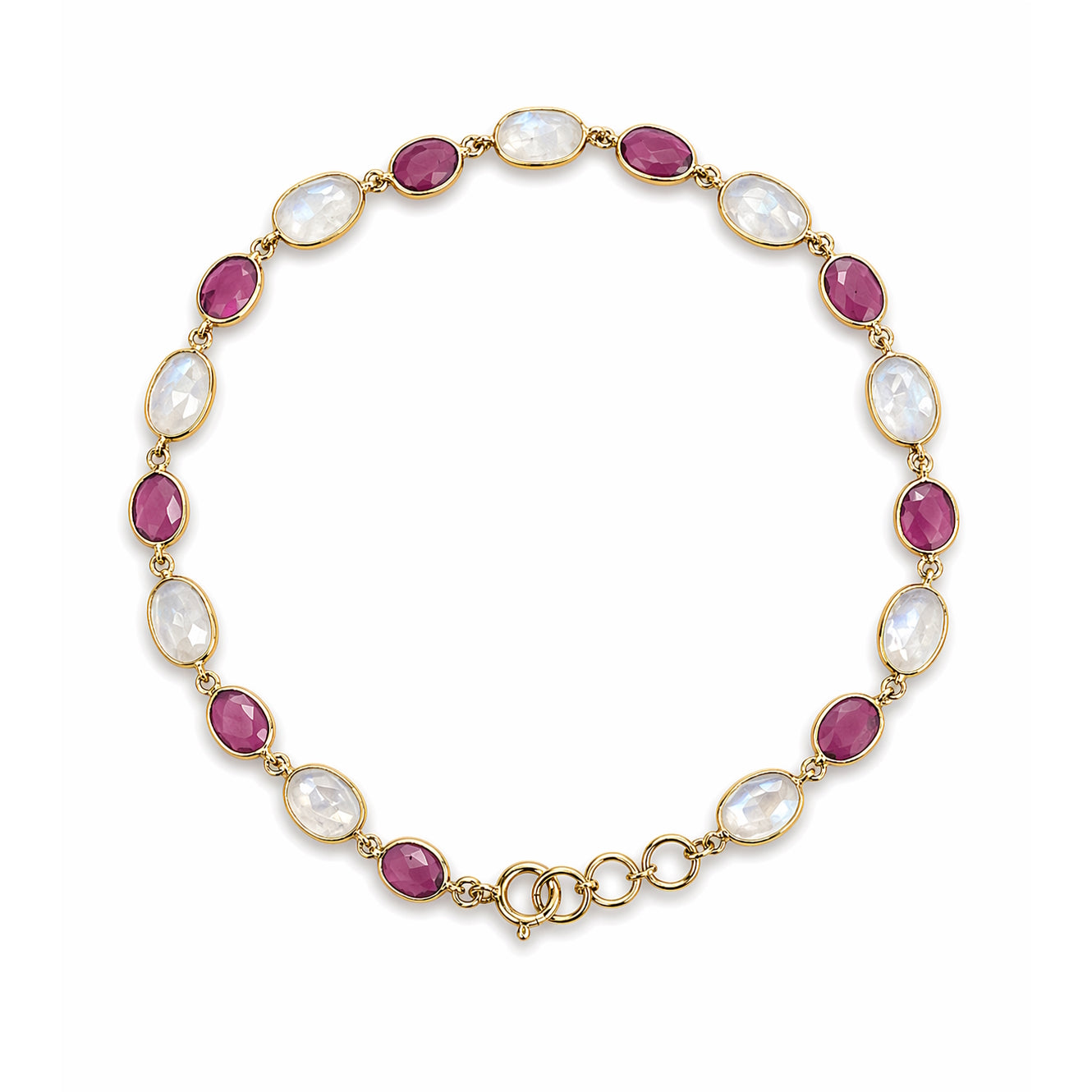 18k Rainbow Moonstone & Tourmaline Uneven Stones Bezel Bracelet