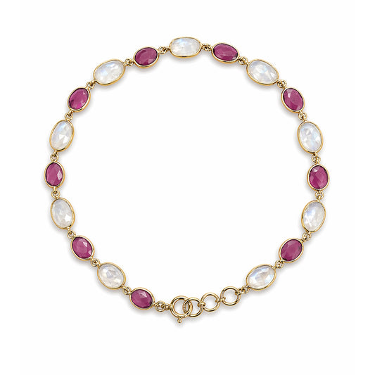 18k Rainbow Moonstone & Tourmaline Uneven Stones Bezel Bracelet