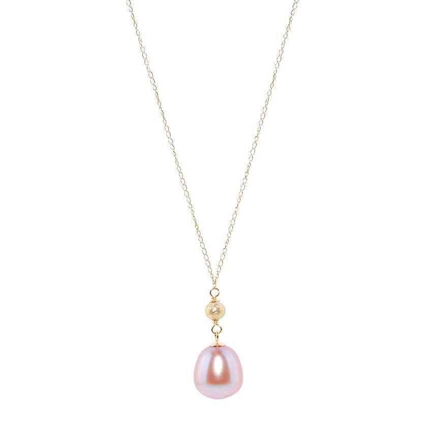 14k Natural Pink Pearl Drop Necklace 17" freeshipping - Jewelmak Shop