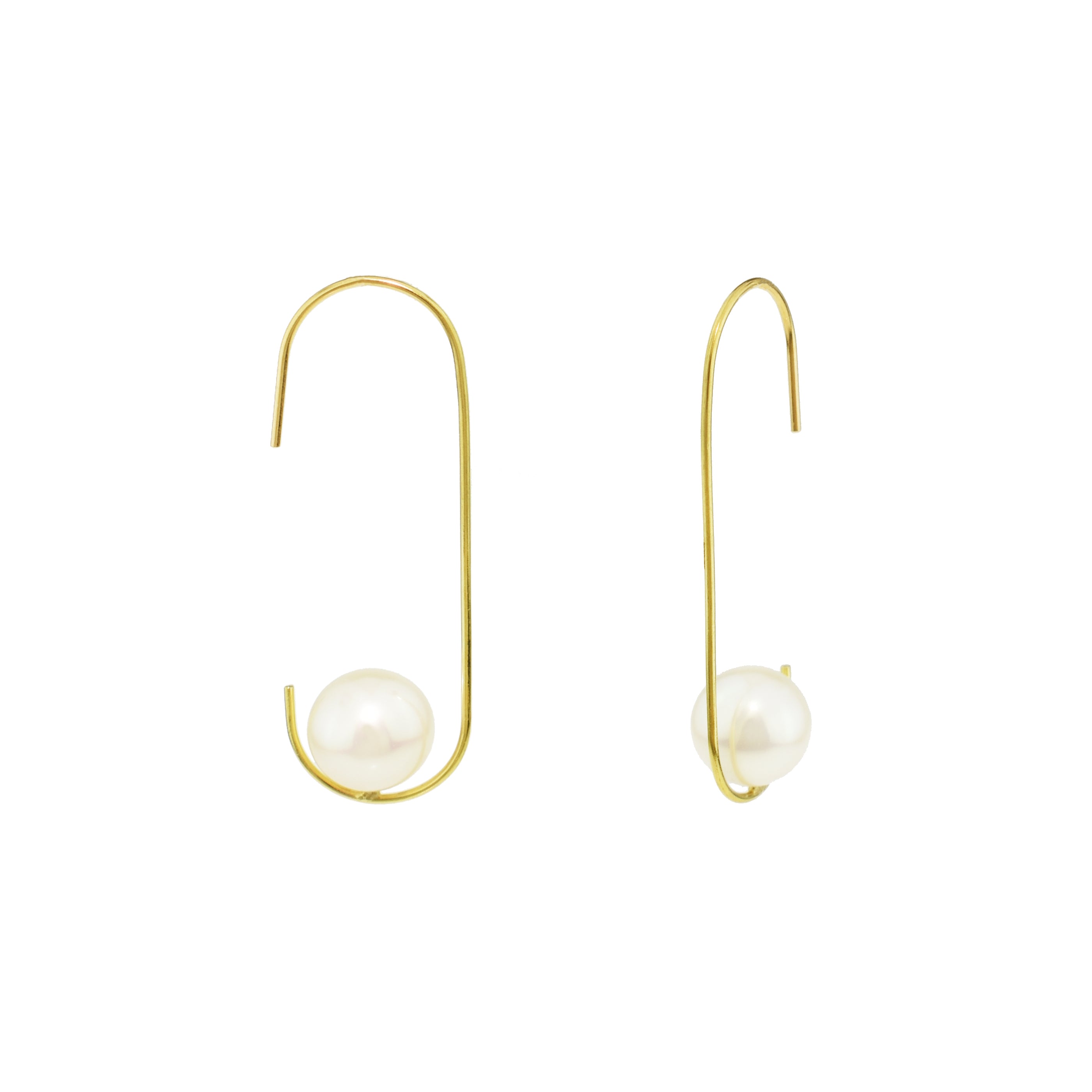 18k White Freshwater Pearl U Shape Wire Hoops