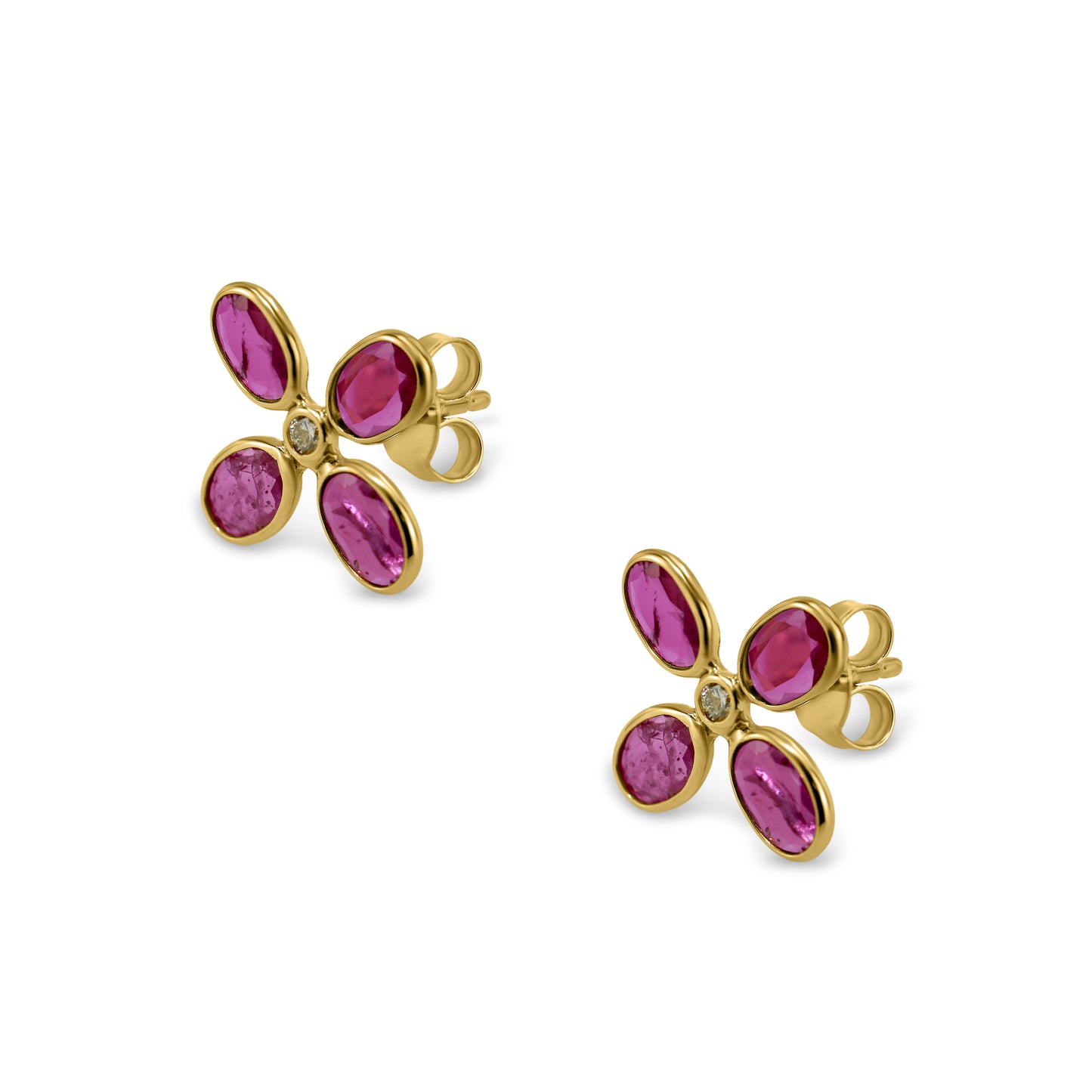 18K Diamond Ruby Petal Earrings
