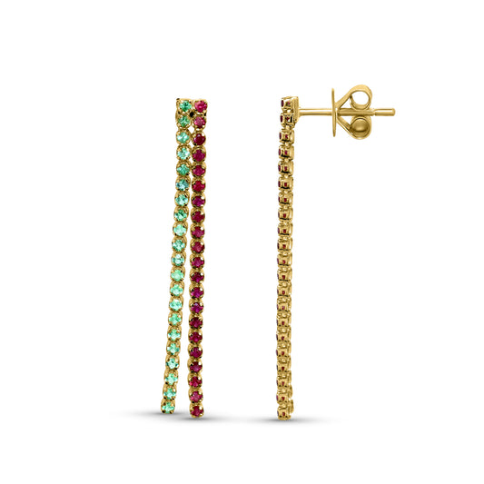 18K Ruby Emerald String Earring