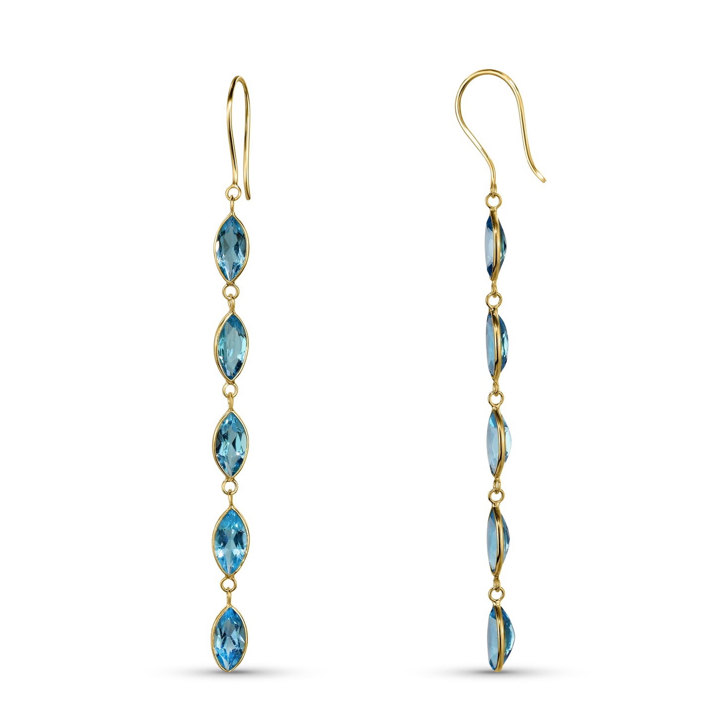 18k Swiss Blue Topaz Pear Shape Bezel Earring