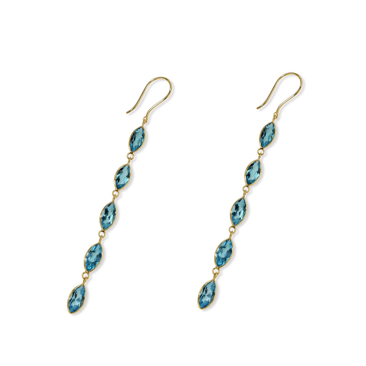 18k Swiss Blue Topaz Pear Shape Bezel Earring