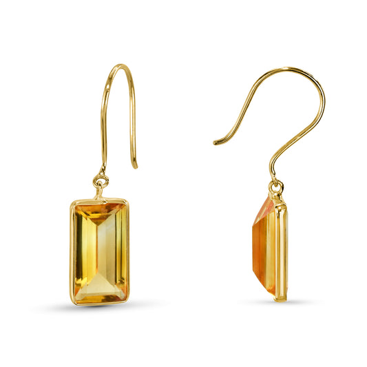 18k Citrine Rectangle Bezel Hook Earring