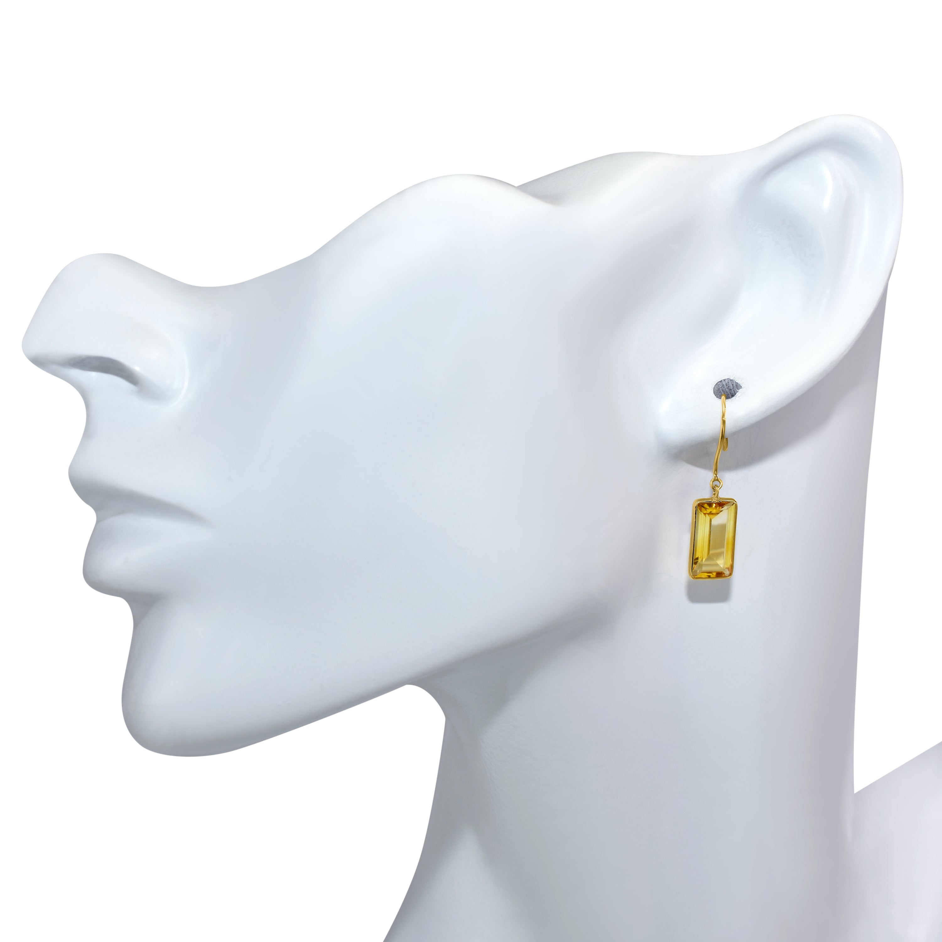 18k Citrine Rectangle Bezel Hook Earring