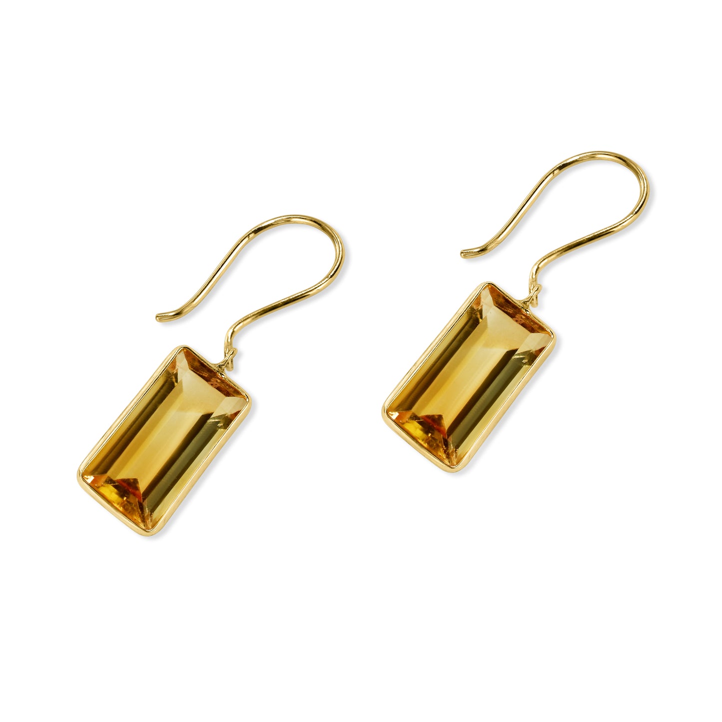 18k Citrine Rectangle Bezel Hook Earring