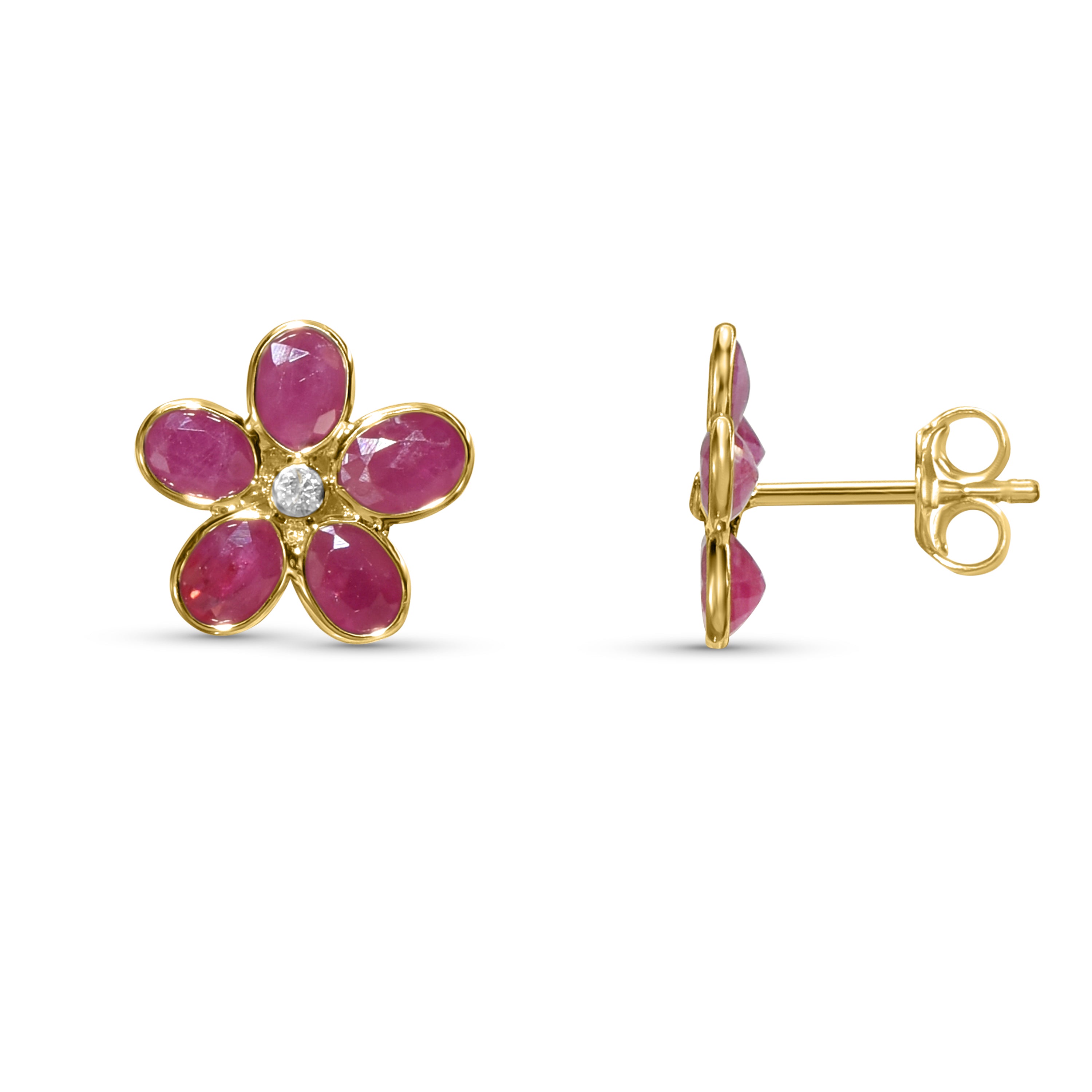 18k Ruby Diamond Flower Earring