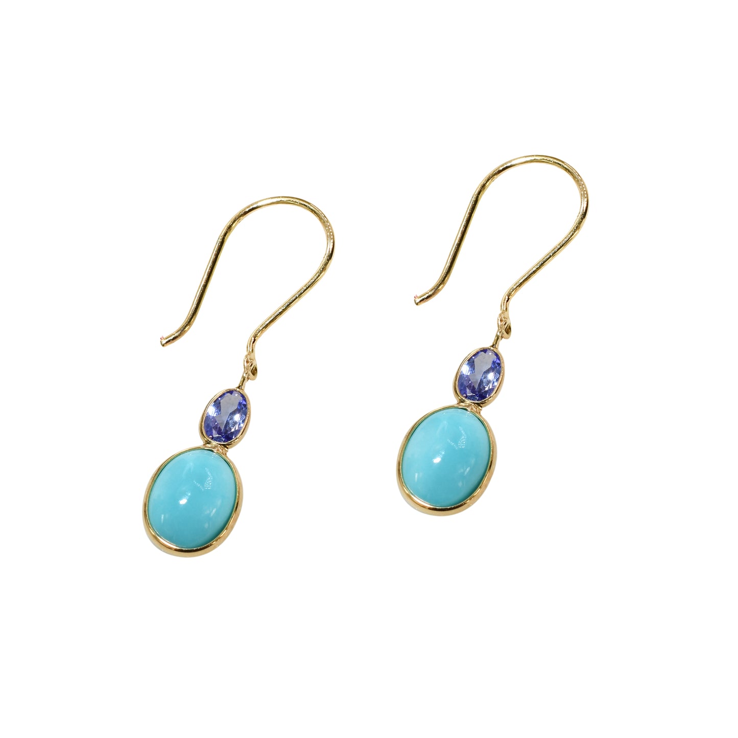 18k Oval Shaped Turquoise, Tanzanite Earring