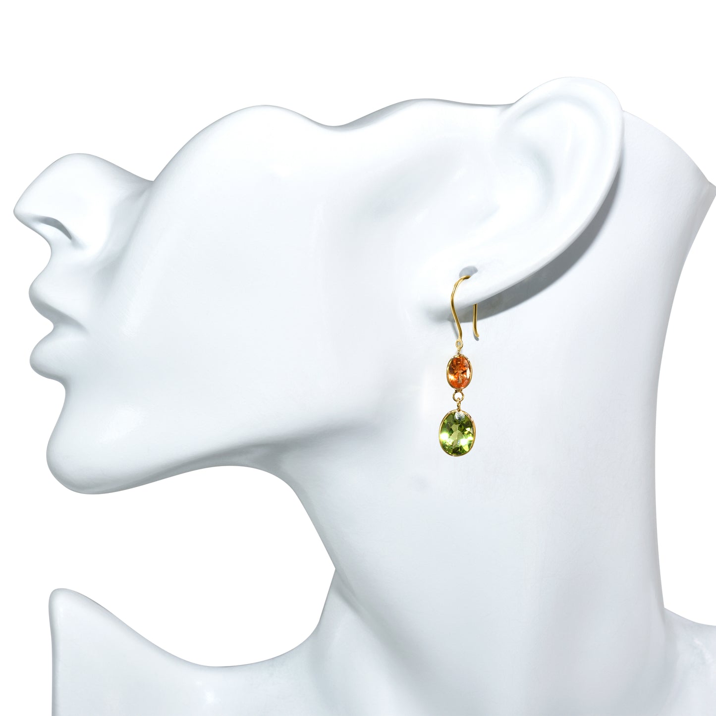 18k Oval Shaped Spessartite, Peridot Earring