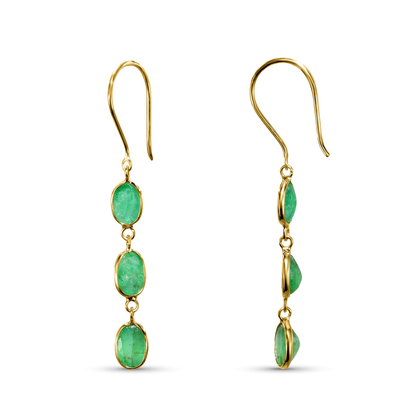 18k Oval Shaped Dangle Emerald Earring