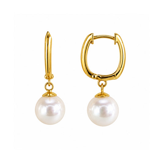 18k White Pearl Drop Hoop Earring