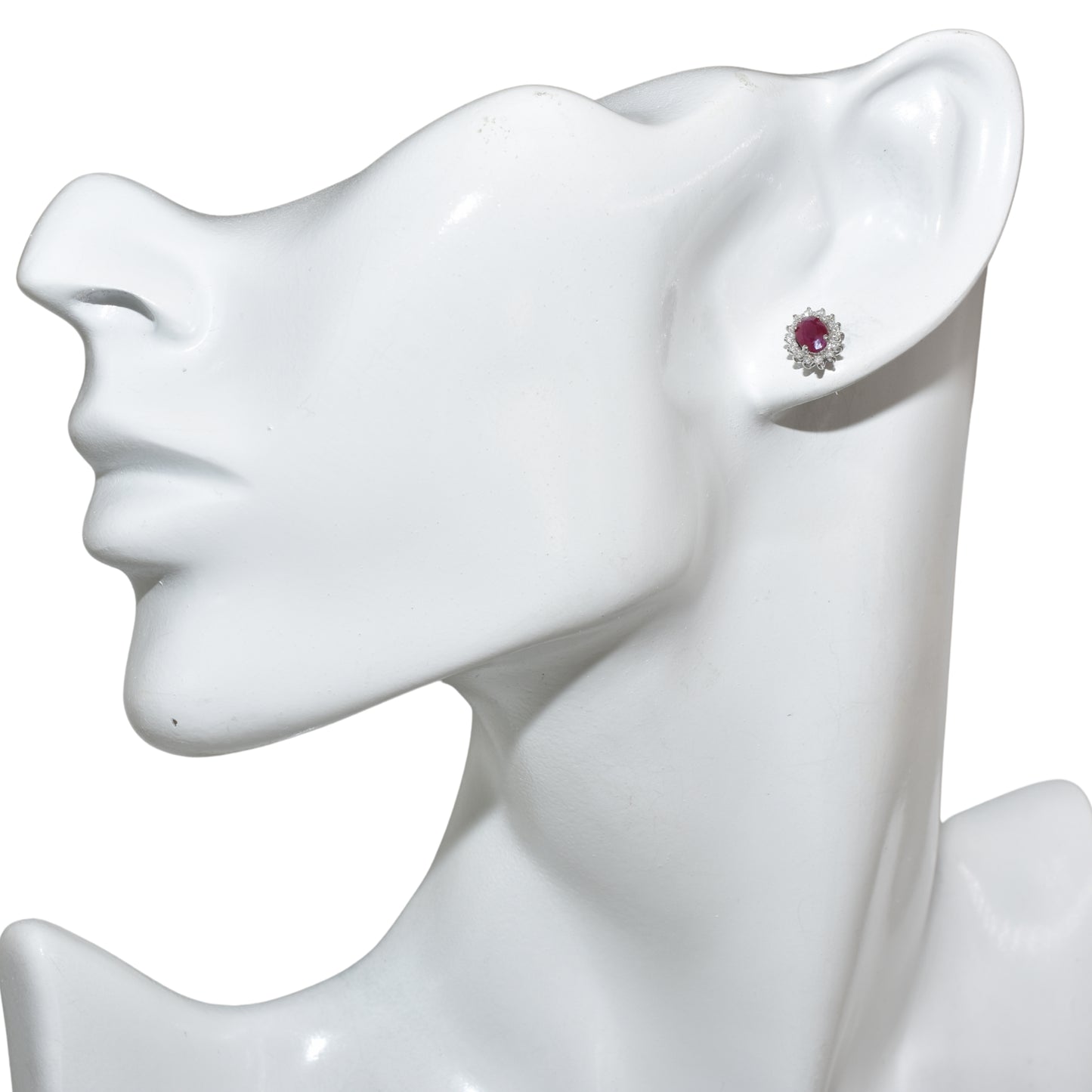 18k White Gold Ruby Diamond Oval Earring