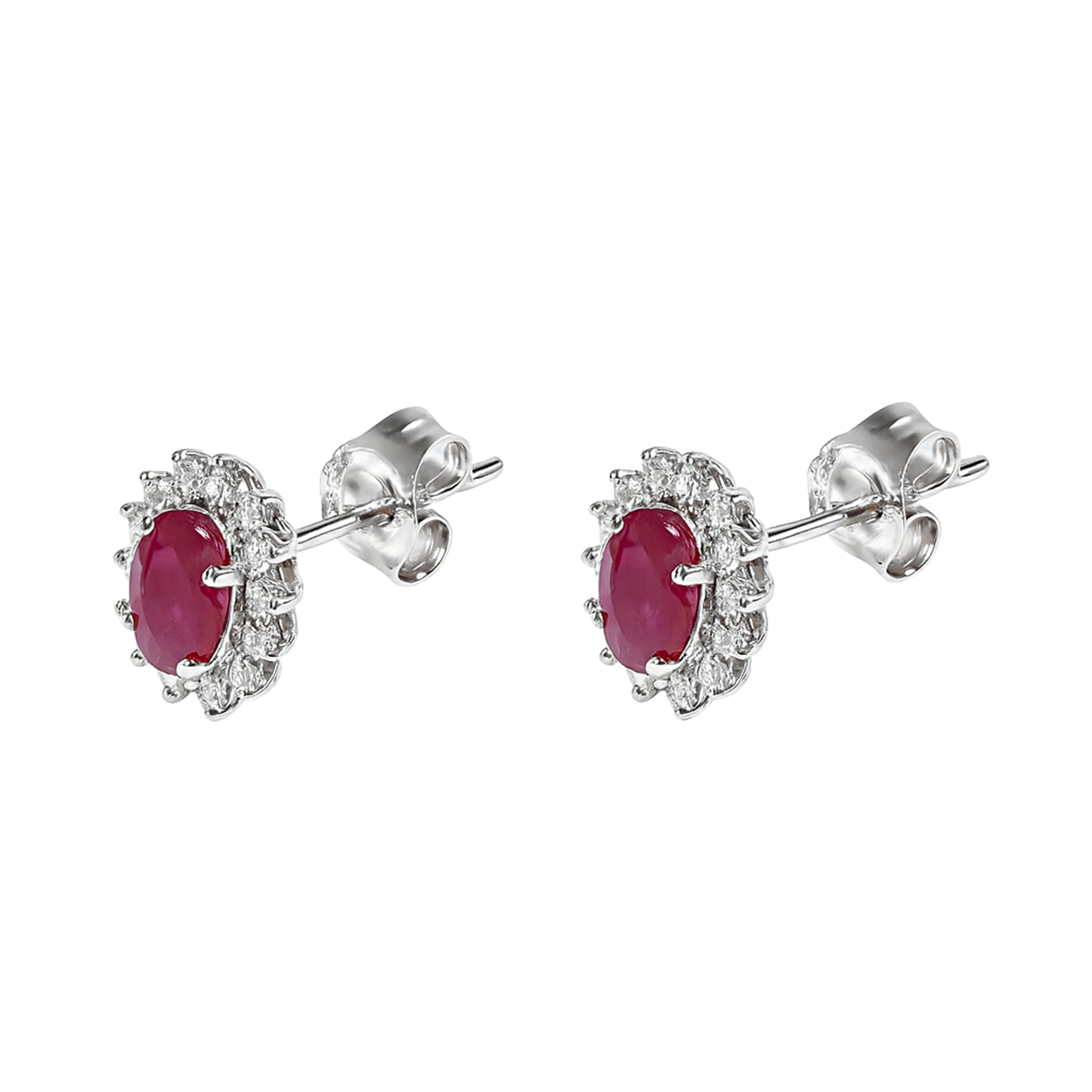 18k White Gold Ruby Diamond Oval Earring
