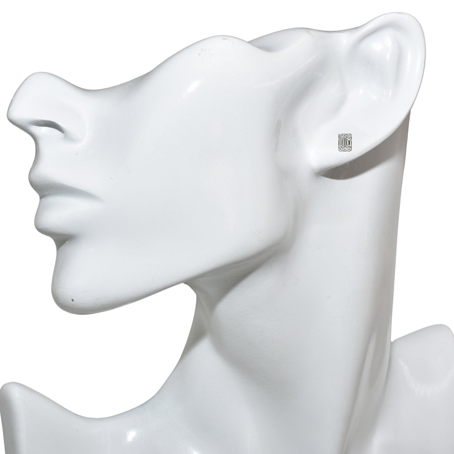 18k White Gold Diamond Rectangle Cut Earring