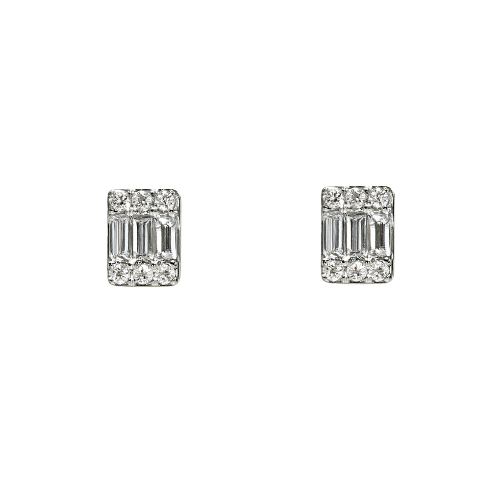 18k White Gold Diamond Rectangle Cut Earring