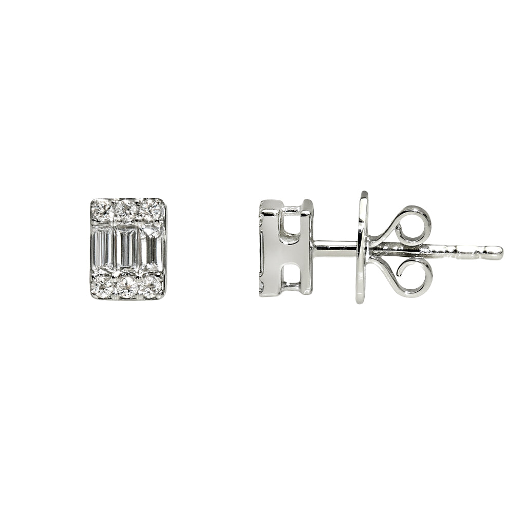 18k White Gold Diamond Rectangle Cut Earring