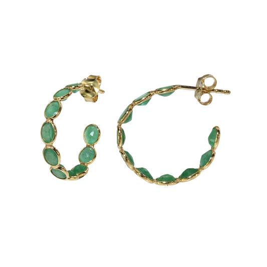 18k Emerald Oval Hoop Earring