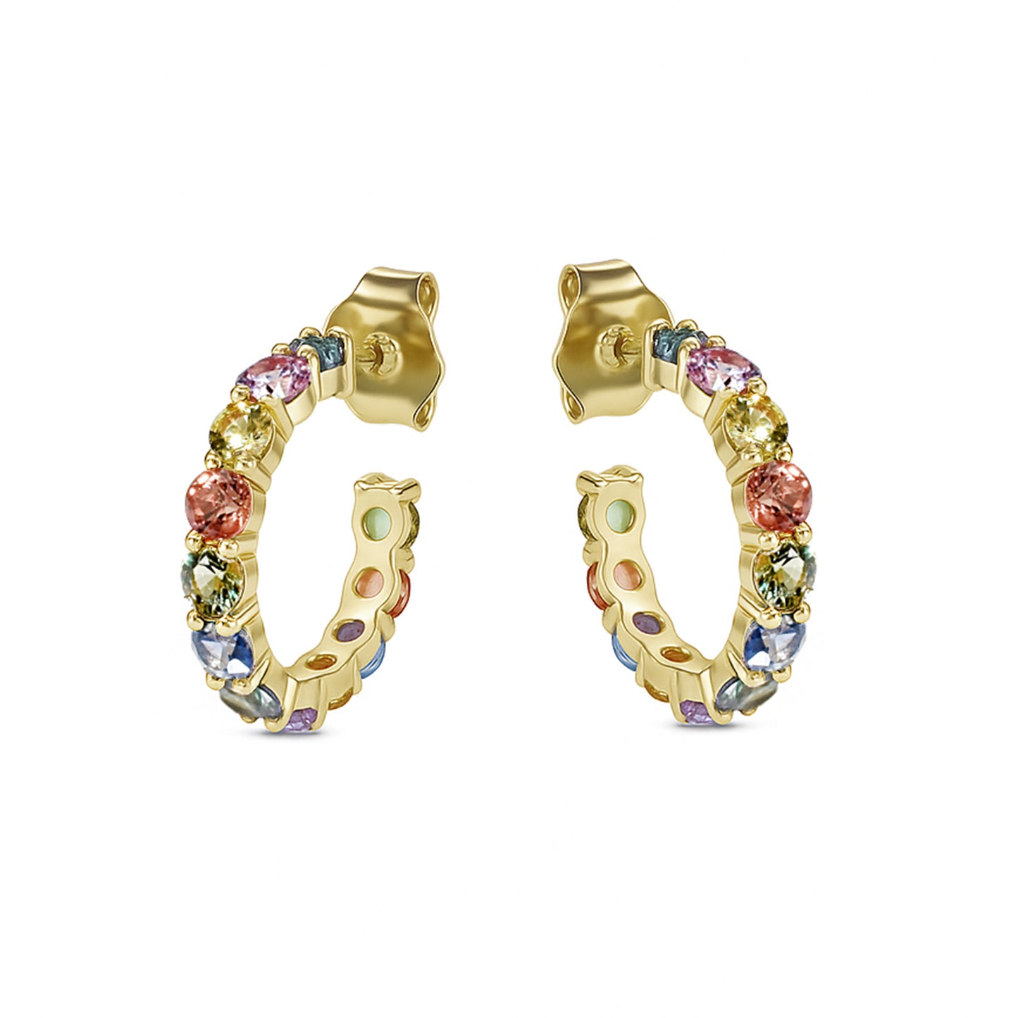 18k Multi Sapphire Round Cut Hoop Earring