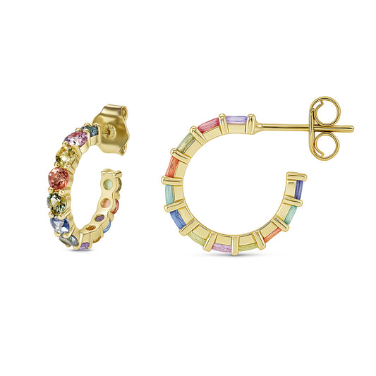 18k Multi Sapphire Round Cut Hoop Earring