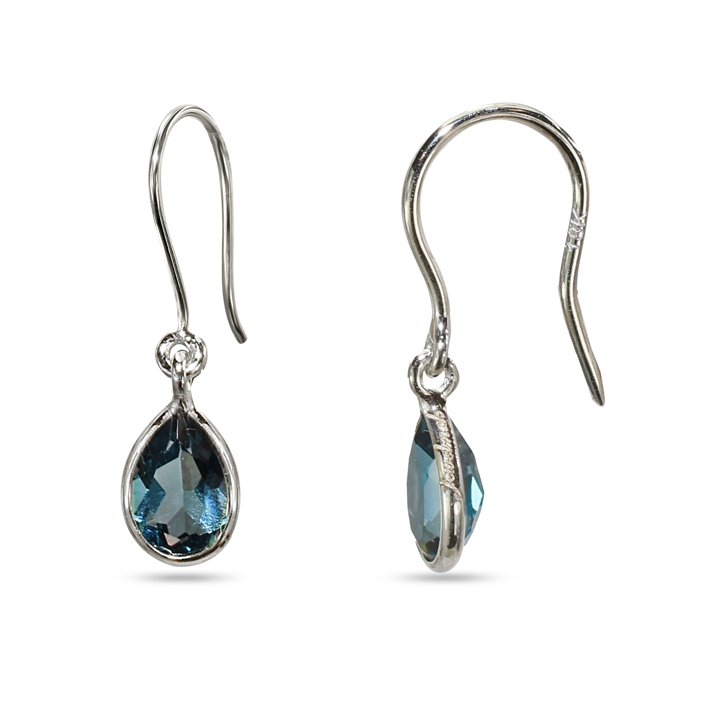 18k Blue Topaz Pear Bezel Earring