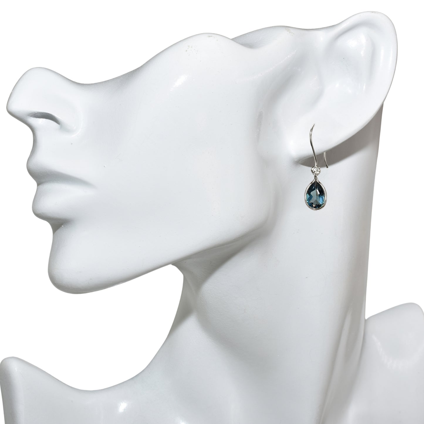 18k Blue Topaz Pear Bezel Earring