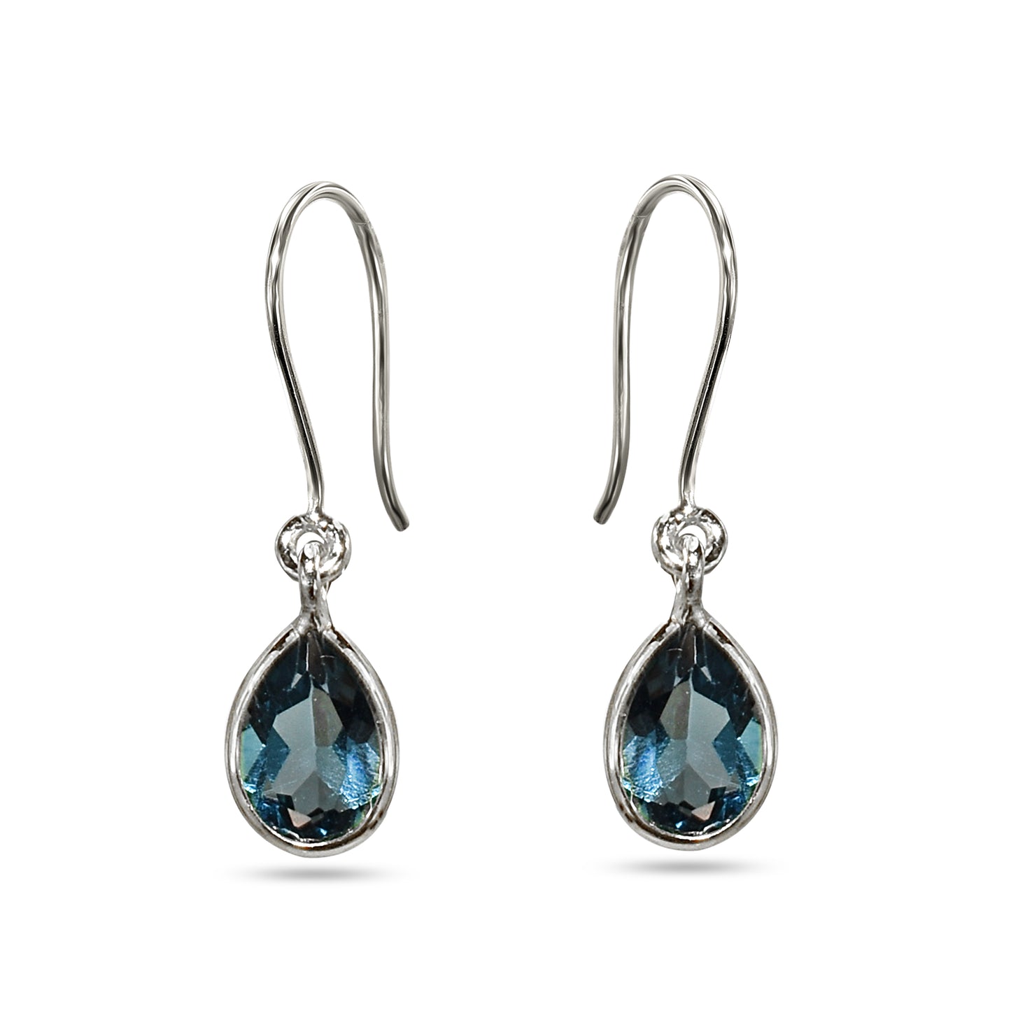 18k Blue Topaz Pear Bezel Earring
