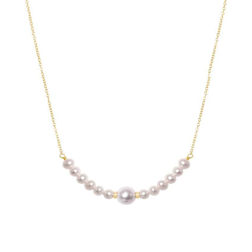 14k White Pearl Gold Roundel Bar Necklace 18" freeshipping - Jewelmak Shop