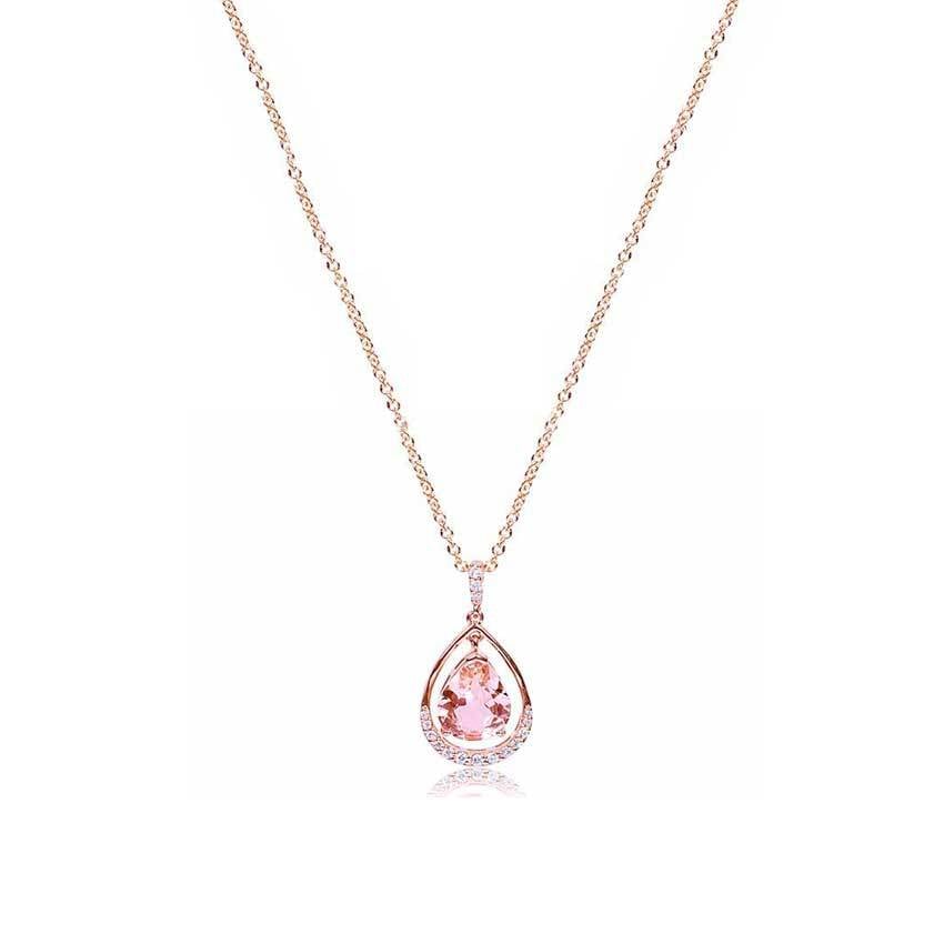 14k Rose Gold Vs Diamond Morganite Pear Shape Pendant Necklace 18/20" freeshipping - Jewelmak Shop