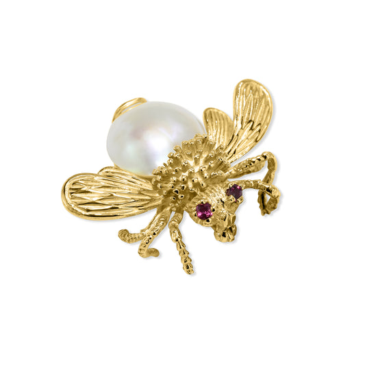 18k Ruby and Pearl Bumble Bee Brooch Pin