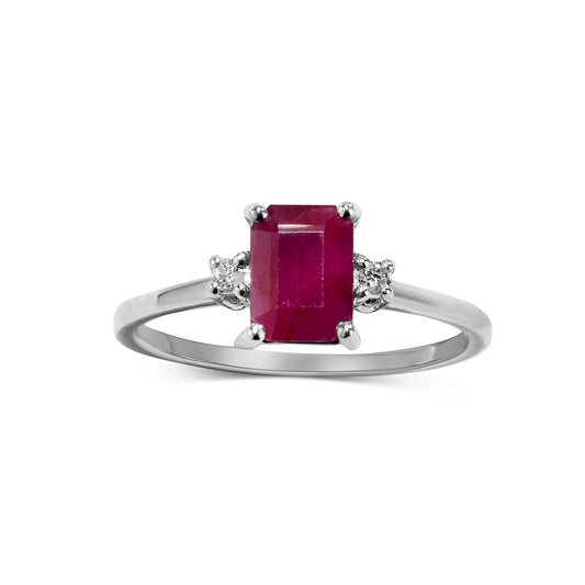 18k White Gold Ruby Emerald Cut Diamond Ring
