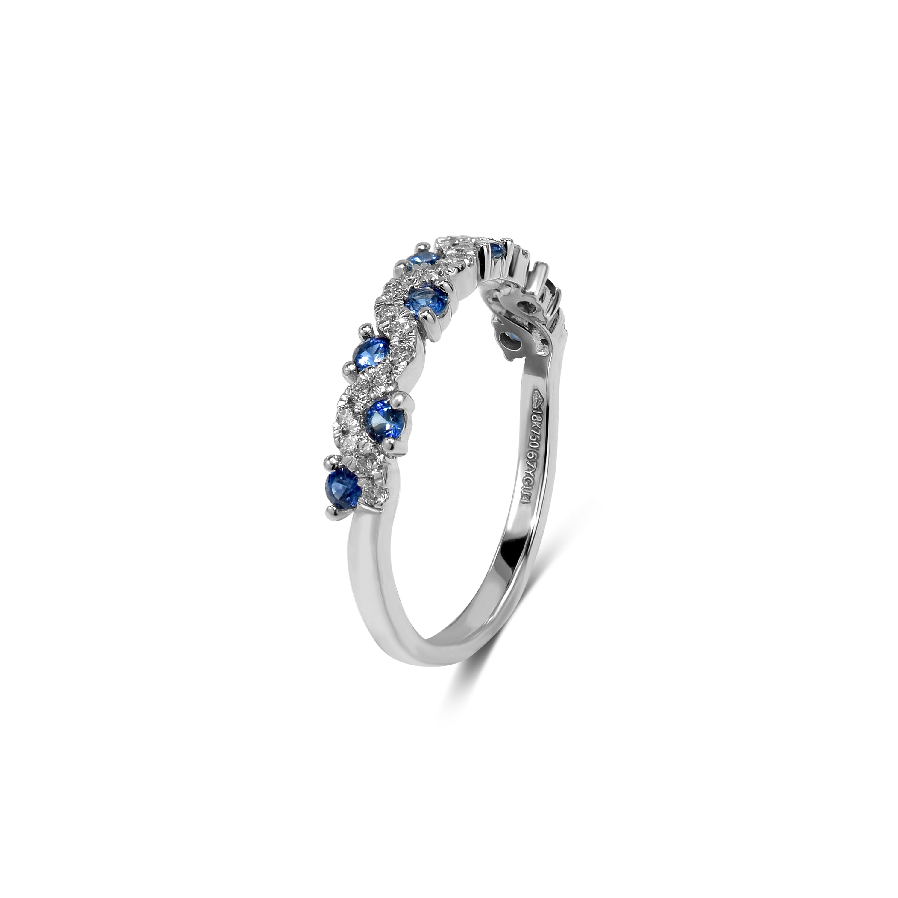 18k Emerald/Blue Sapphire Diamond Wave Ring