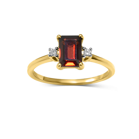 18k Garnet Emerald Cut Diamond Ring