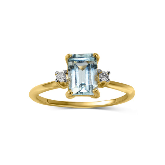 18k Blue Topaz Emerald Cut Diamond Ring Size 7