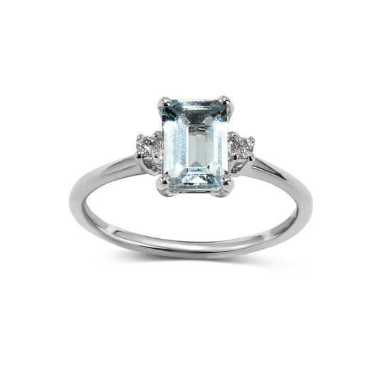18k Aquamarine Emerald Cut Diamond Ring