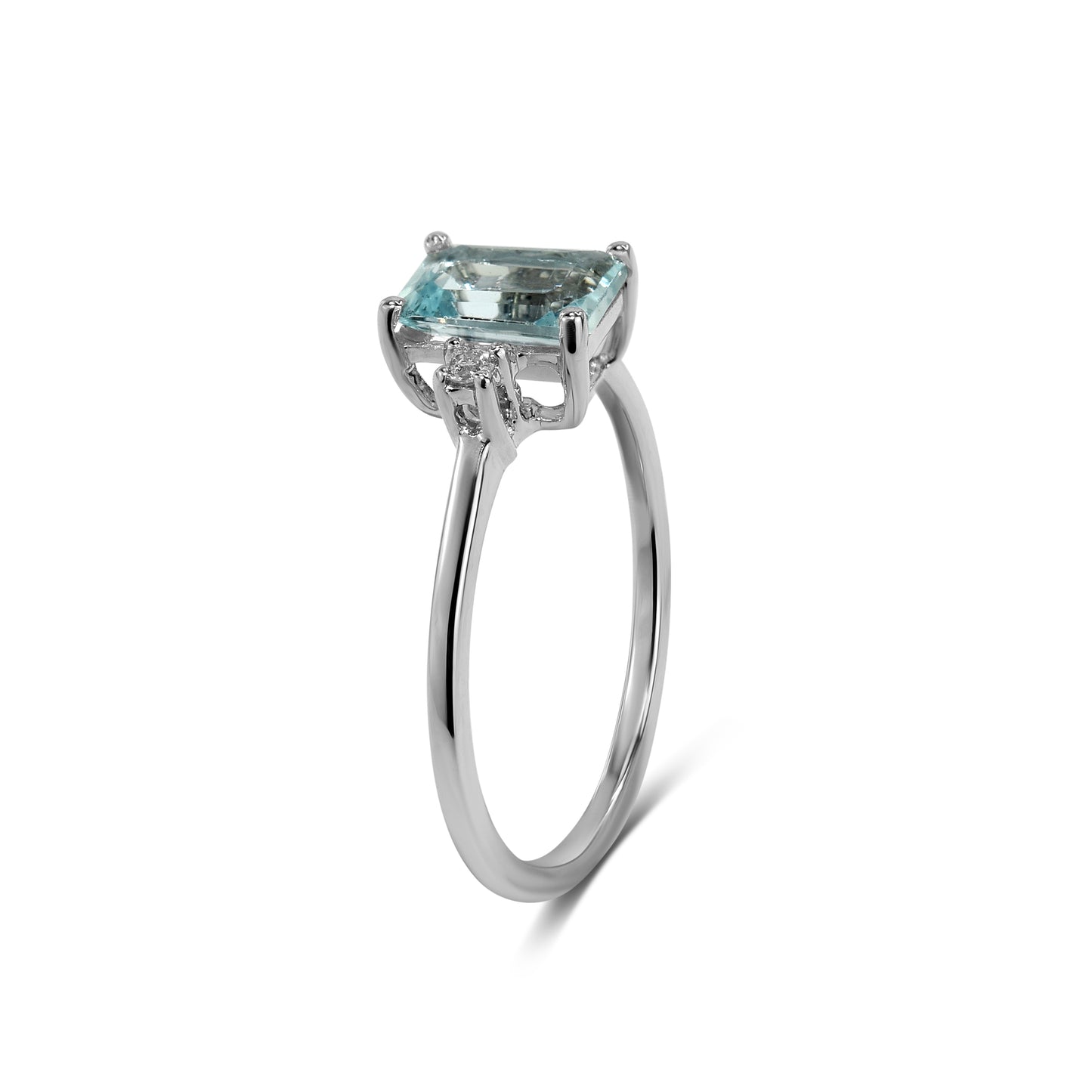 18k Aquamarine Emerald Cut Diamond Ring