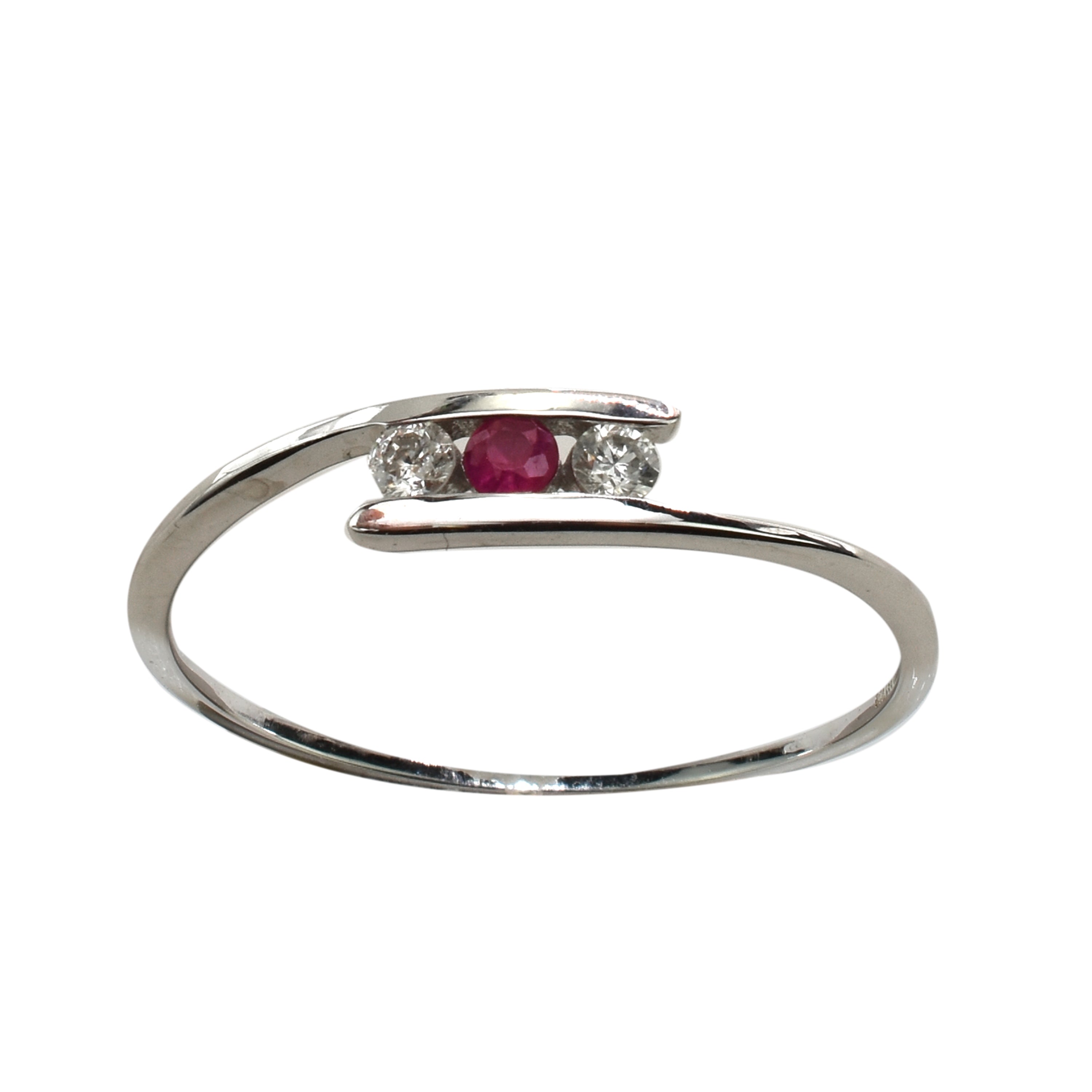 18K White Gold Ruby Diamond Bypass Ring