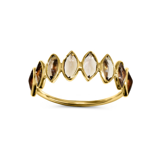 18k Smoky Quartz Marquise 1 Row Ring
