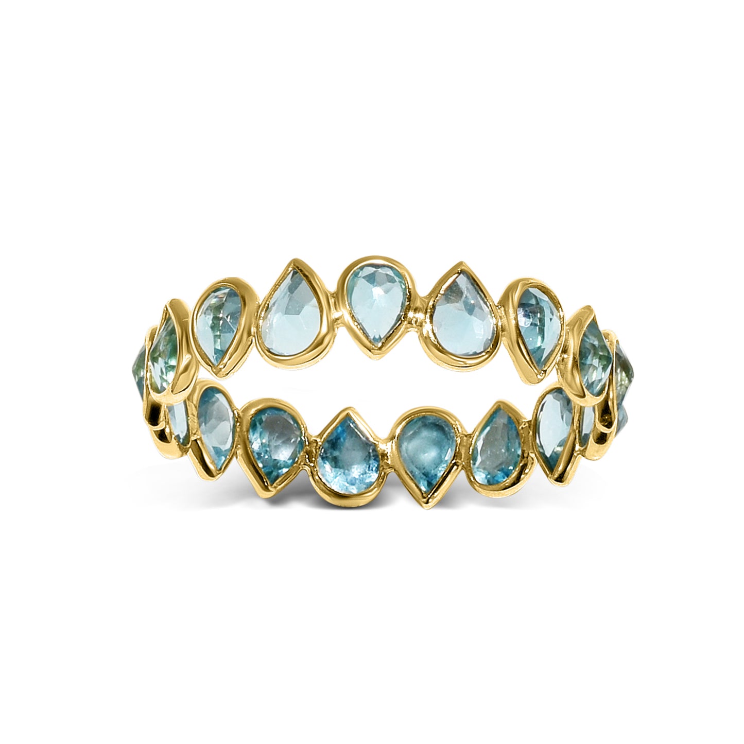18k Blue Topaz Pear Shape One Row Ring