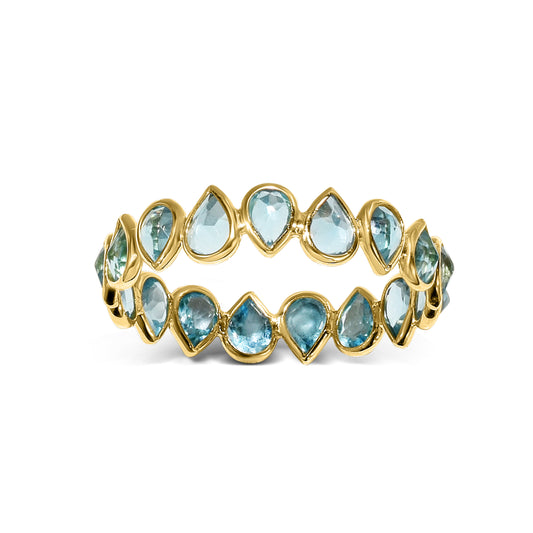 18k Blue Topaz Pear Shape One Row Ring