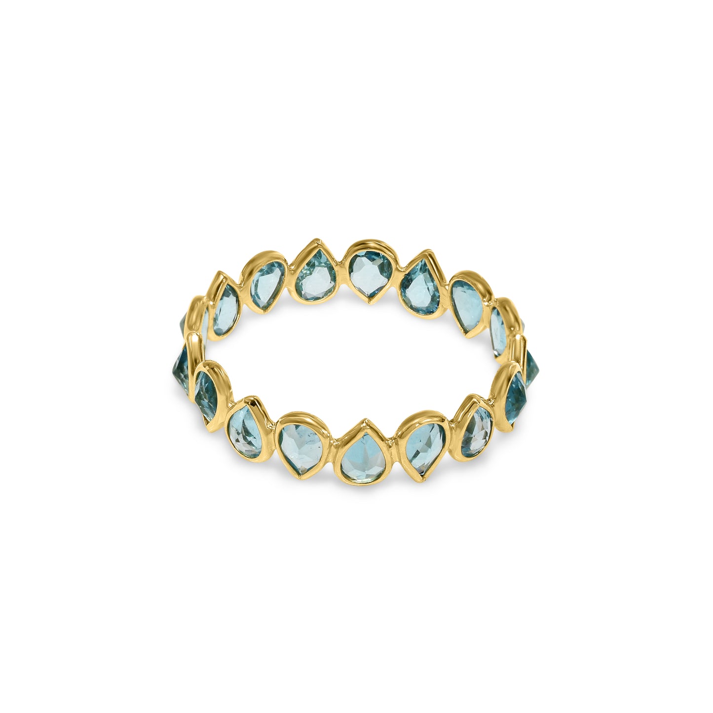 18k Blue Topaz Pear Shape One Row Ring
